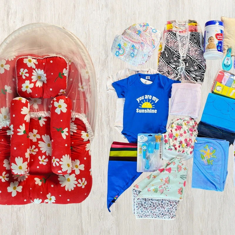 ফ্রি ডেলিভারিসহ 17 Item 48 Pcs Newborn Summer Combo Red