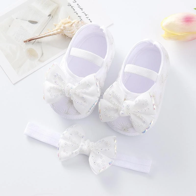 ০-১২ মাস মেয়ে বাবুর জন্য Tie Stone Newborn Shoes With Hairband Whit
