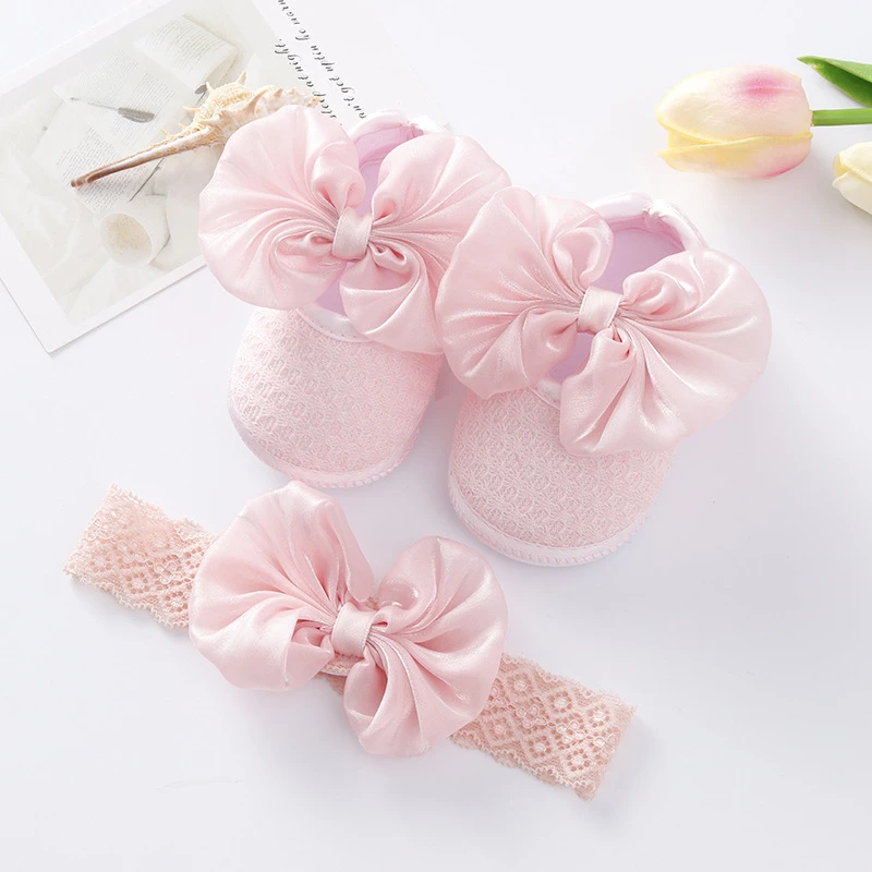 ০-১২ মাস মেয়ে বাবুর জন্য Spring Shoes With Hairband Pink