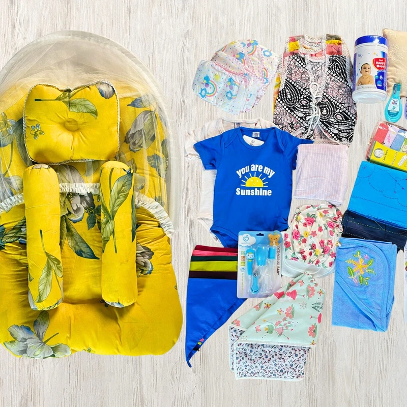 ফ্রি ডেলিভারিসহ 17 Item 48 Pcs Newborn Summer Combo Yellow