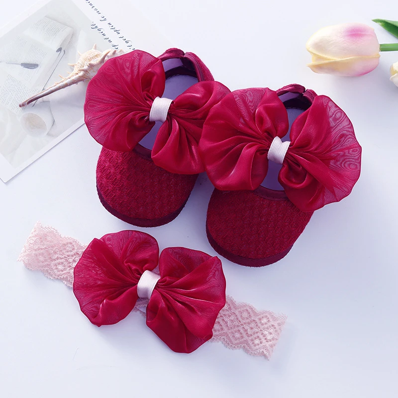 ০-১২ মাস মেয়ে বাবুর জন্য Spring Shoes With Hairband Maroon