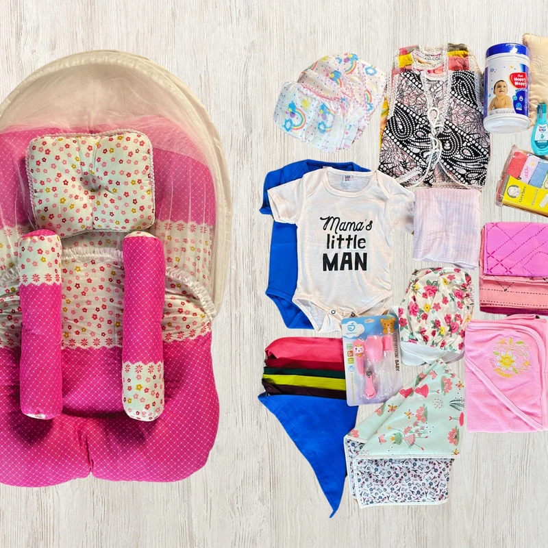 ফ্রি ডেলিভারিসহ 17 Item 48 Pcs Newborn Summer Combo Pink