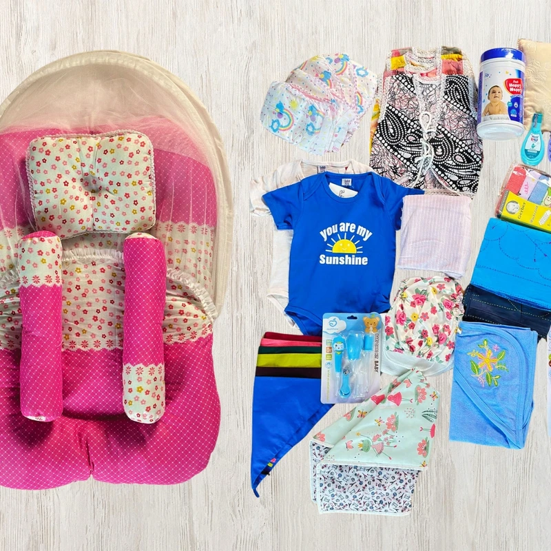 ফ্রি ডেলিভারিসহ 17 Item 48 Pcs Newborn Summer Combo Pink