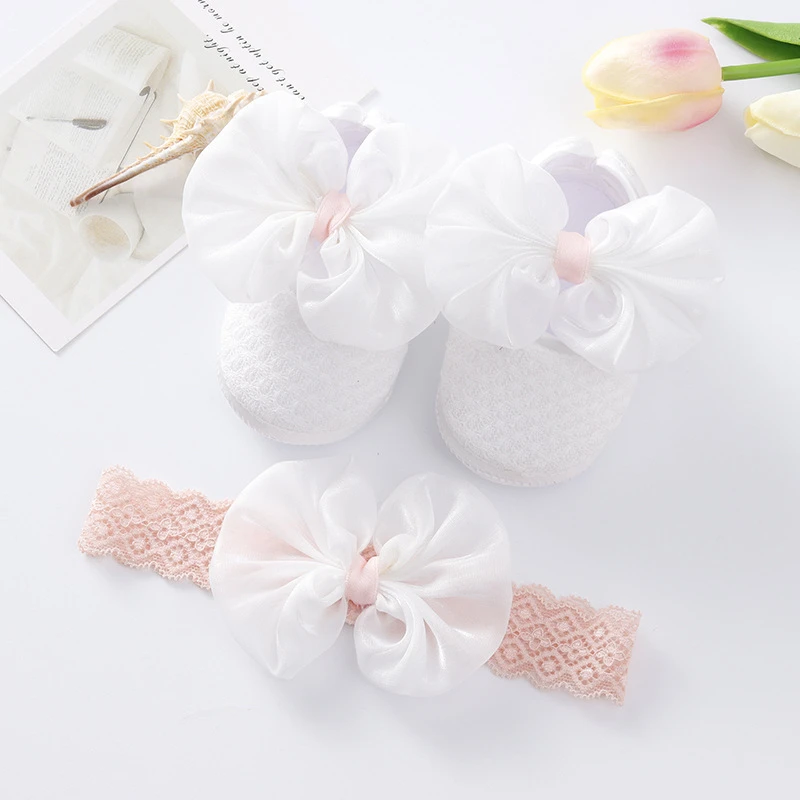 ০-১২ মাস মেয়ে বাবুর জন্য Spring Shoes With Hairband White