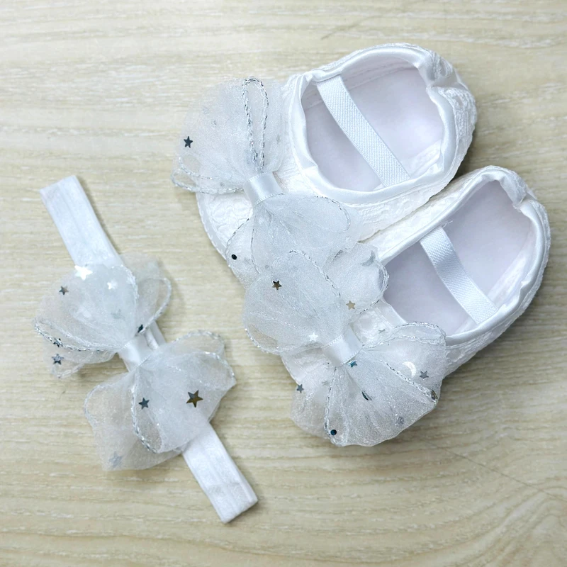 ০-১২ মাস মেয়ে বাবুর জন্য Bow Butterfly Shoes With Hairband White