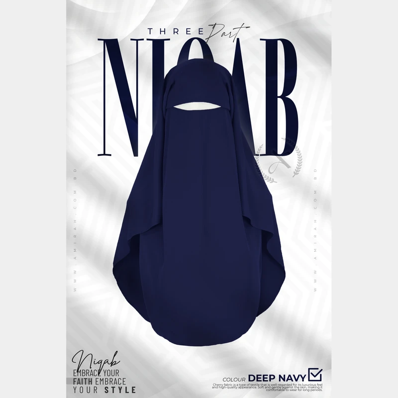 Three Part Niqab- Navy Blue