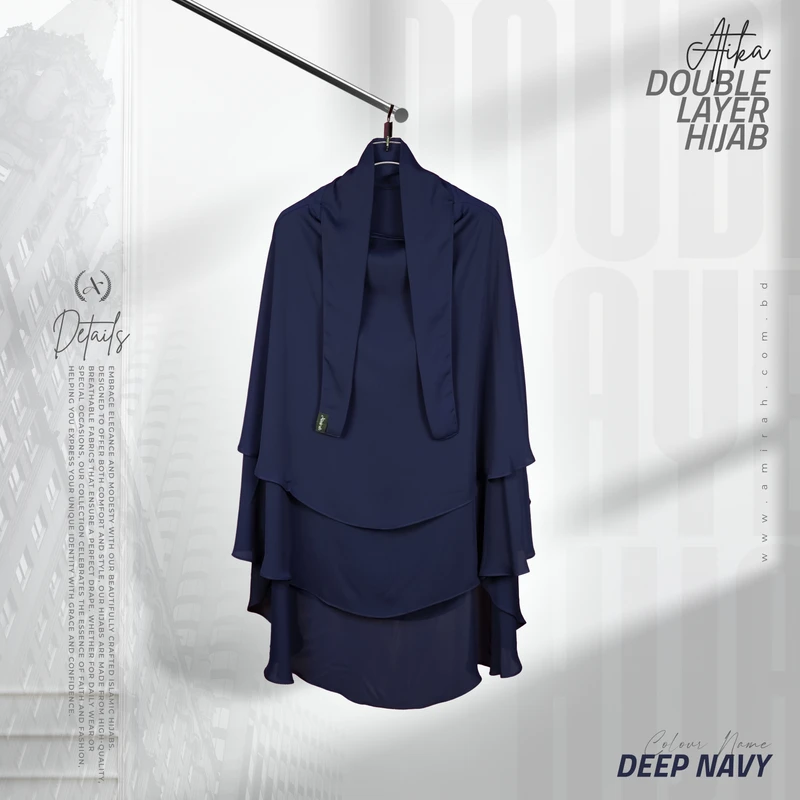 Atika Double Layer Hijab-Navy Blue - Image 3