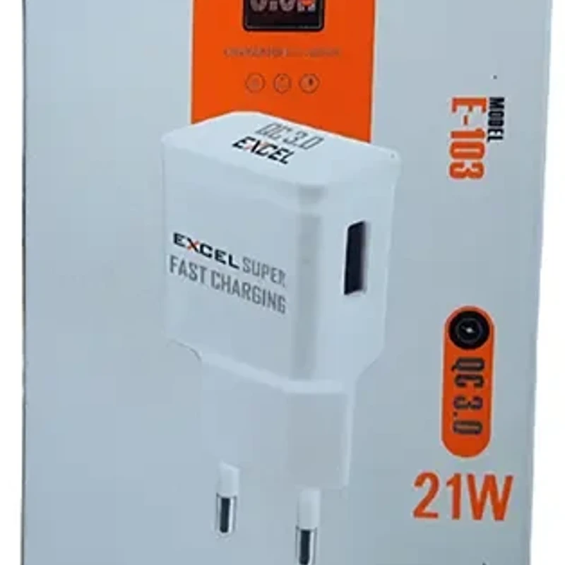 Brand: Excel Type: C Fast charging Support: Android and IOS Rated input voltage: AC 100-240V-50/60Hz 0.5A MAX USB1 SMART OUTPUT: DC5V=3.8A Total Output: 5V=3.8MAX-21W Made in China