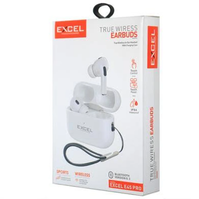 Wireless Earbuds E45 pro (0 Reviews) Write a review Bluetooth Version: 5.3  Charging: Type-C  Speaker size: 13MM  Playtime: 6 hours  Charging Box: 220mah  Earphones: 30 mAh  Transmission Range: 10M