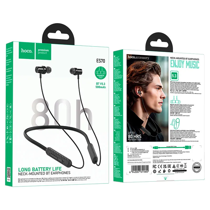 Hoco ES70 Armour Bluetooth Neckband 80hours Battery