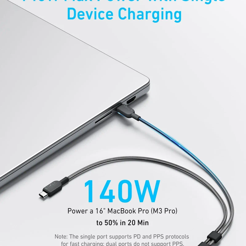 Anker 2-in-1 USB-C to USB-C 140W Braided Cable (4ft) - Image 3