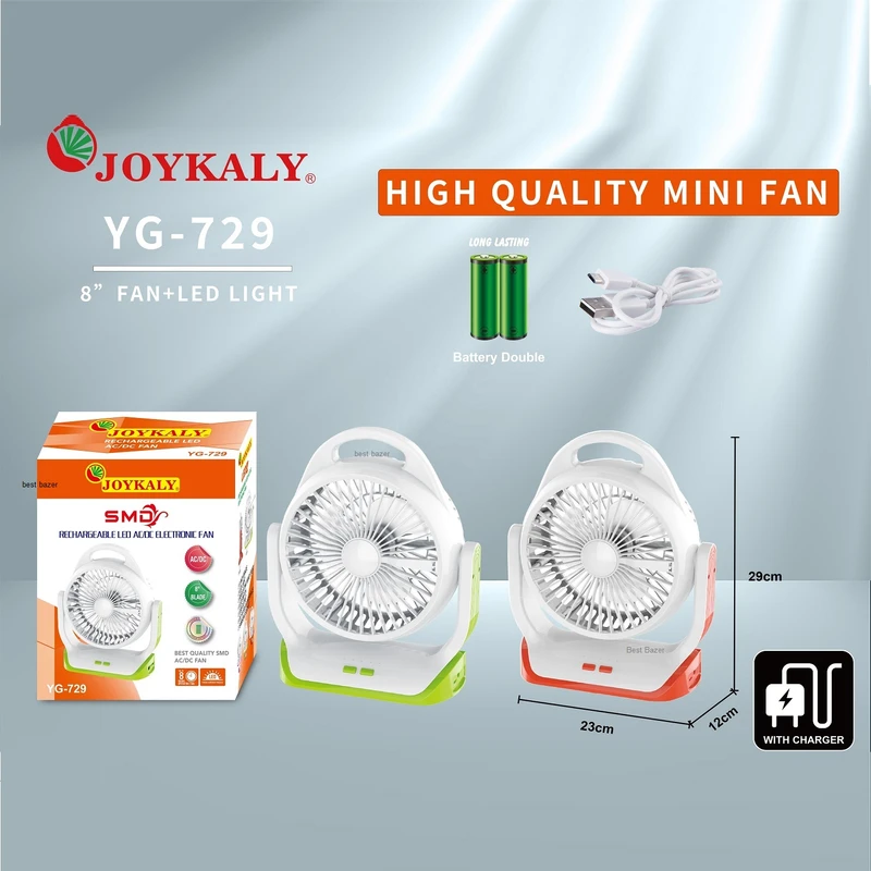JOYKALY YG-729 Portable Rechargeable Fan With LED Light