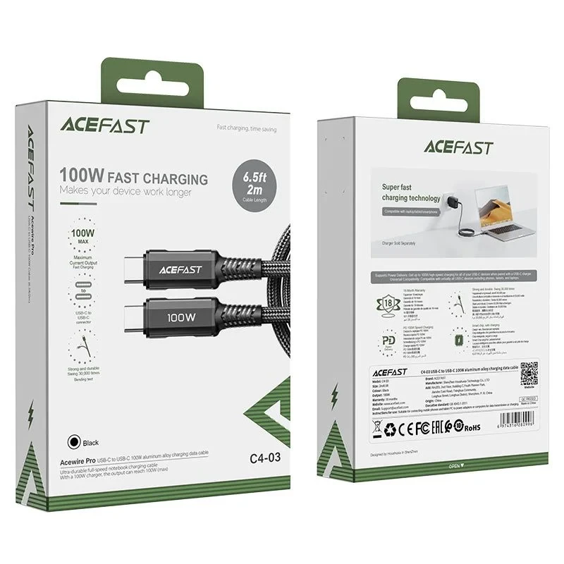 Acefast C4-03 USB-C to USB-C 100W Charging Data Cable - 2m - Image 4