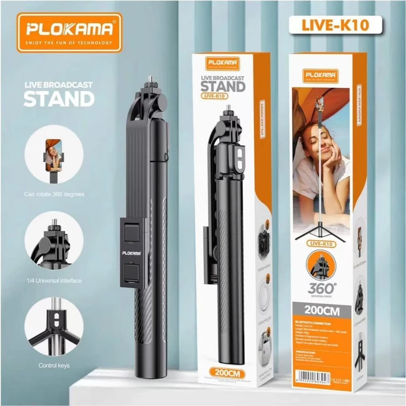PLOKAMA K9 Pro LED Flashlight Selfie Stick