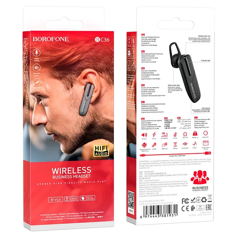 BOROFONE BC36 Lucky Wireless Headset Half In Ear Bluetooth Earphone