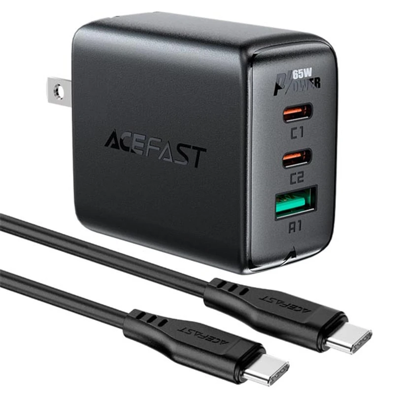 Acefast A15 PD65W (USB-C + USB-C + USB-A) 3-port wall charger set