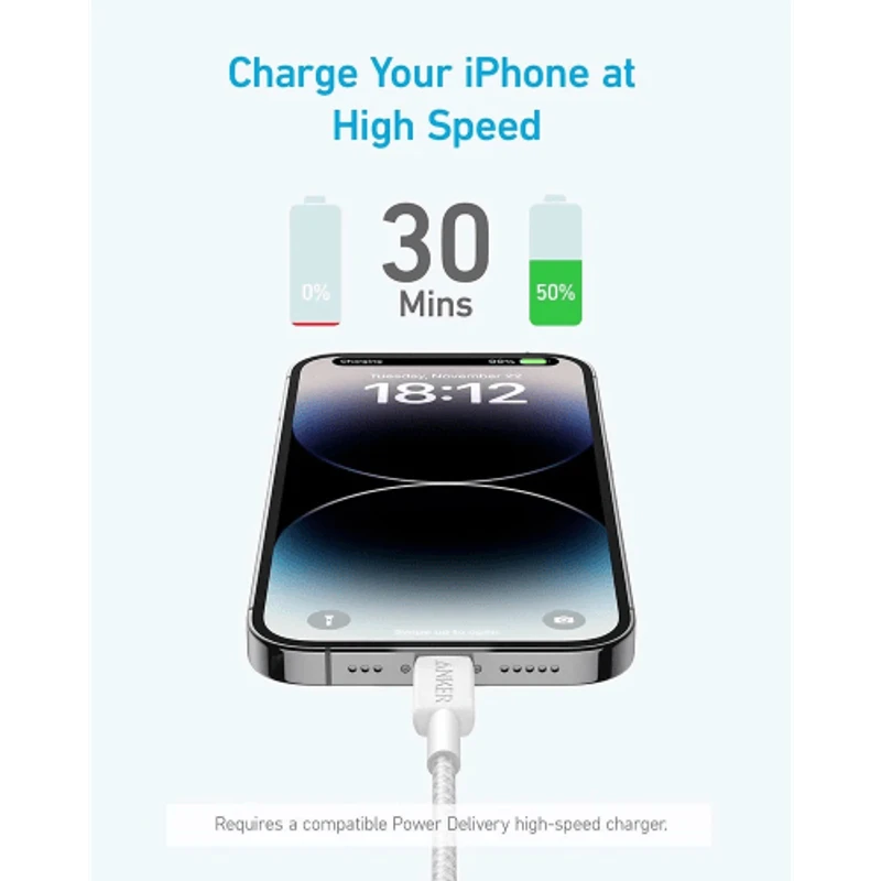 Anker 322 USB-C to Braided Lightning Cable 3ft - Image 3