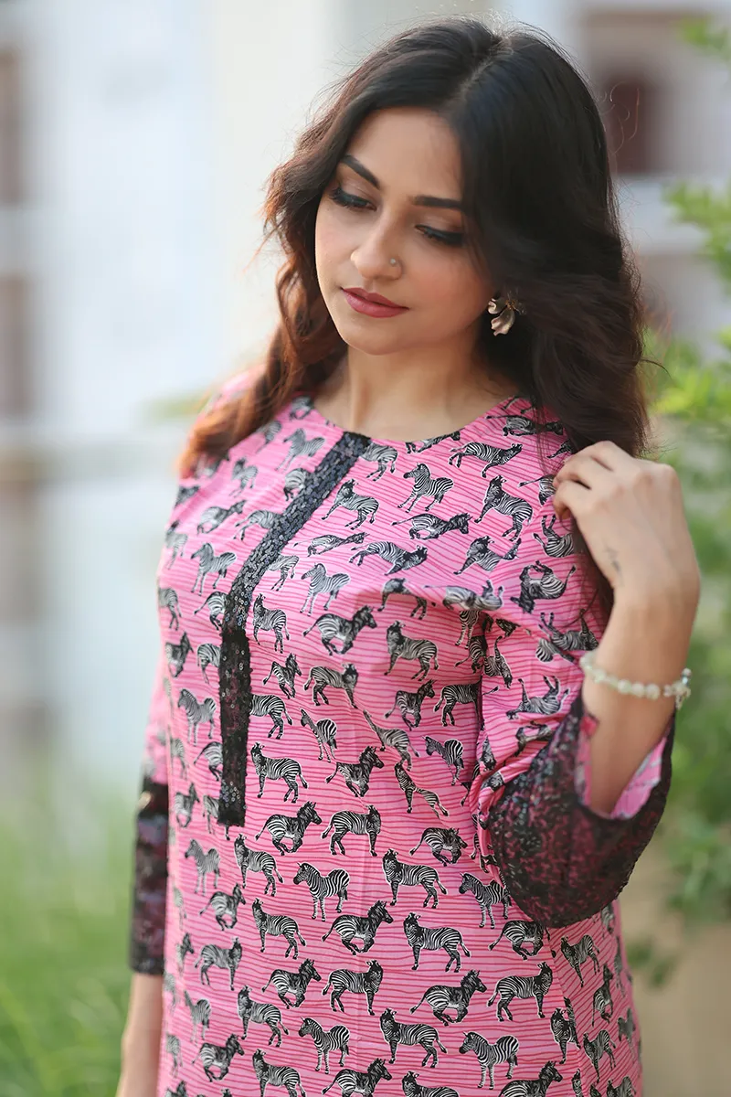 Pink zebra kurti