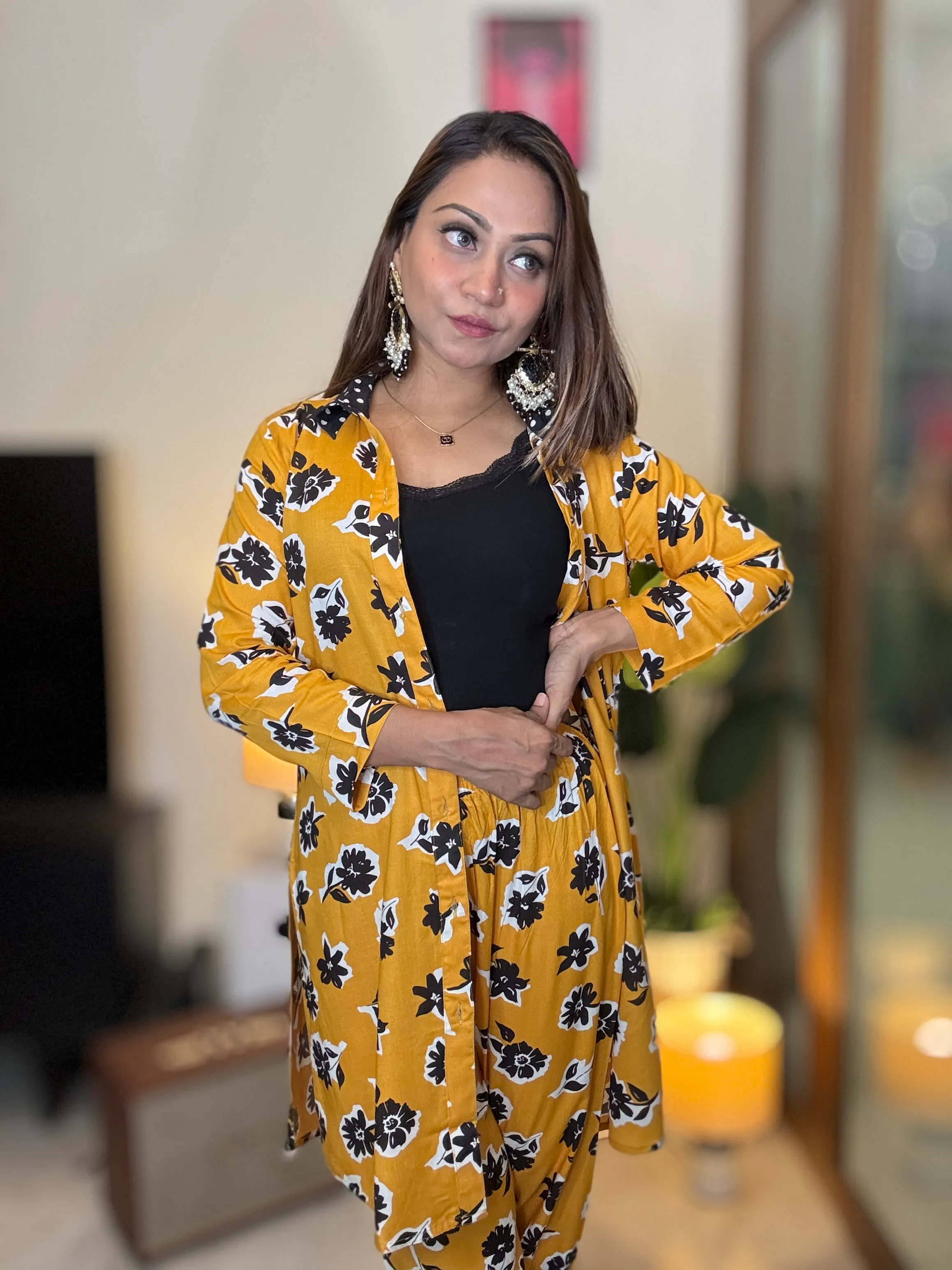 Yellow Cords Polka Neck