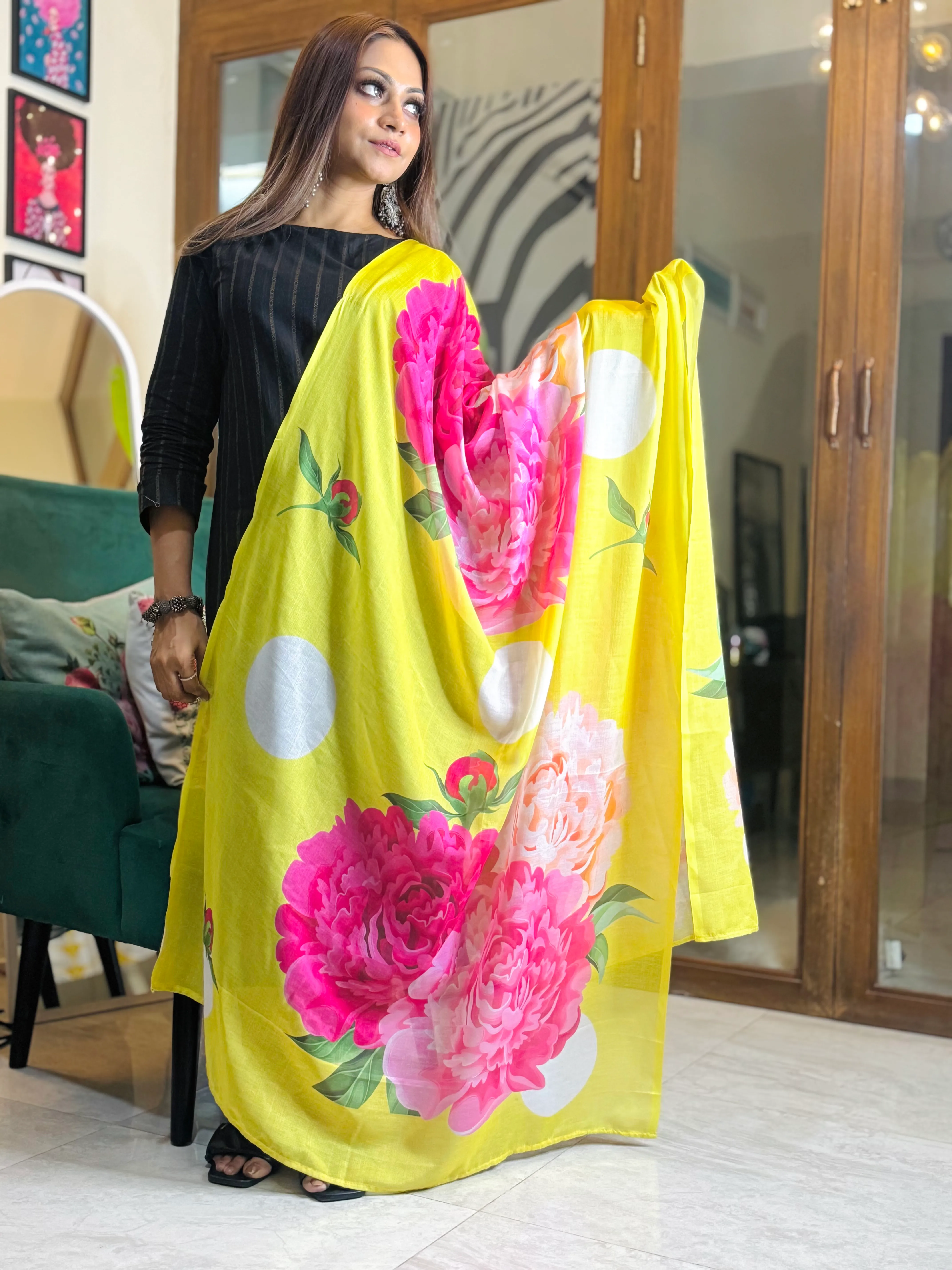 Yellow floral dupatta