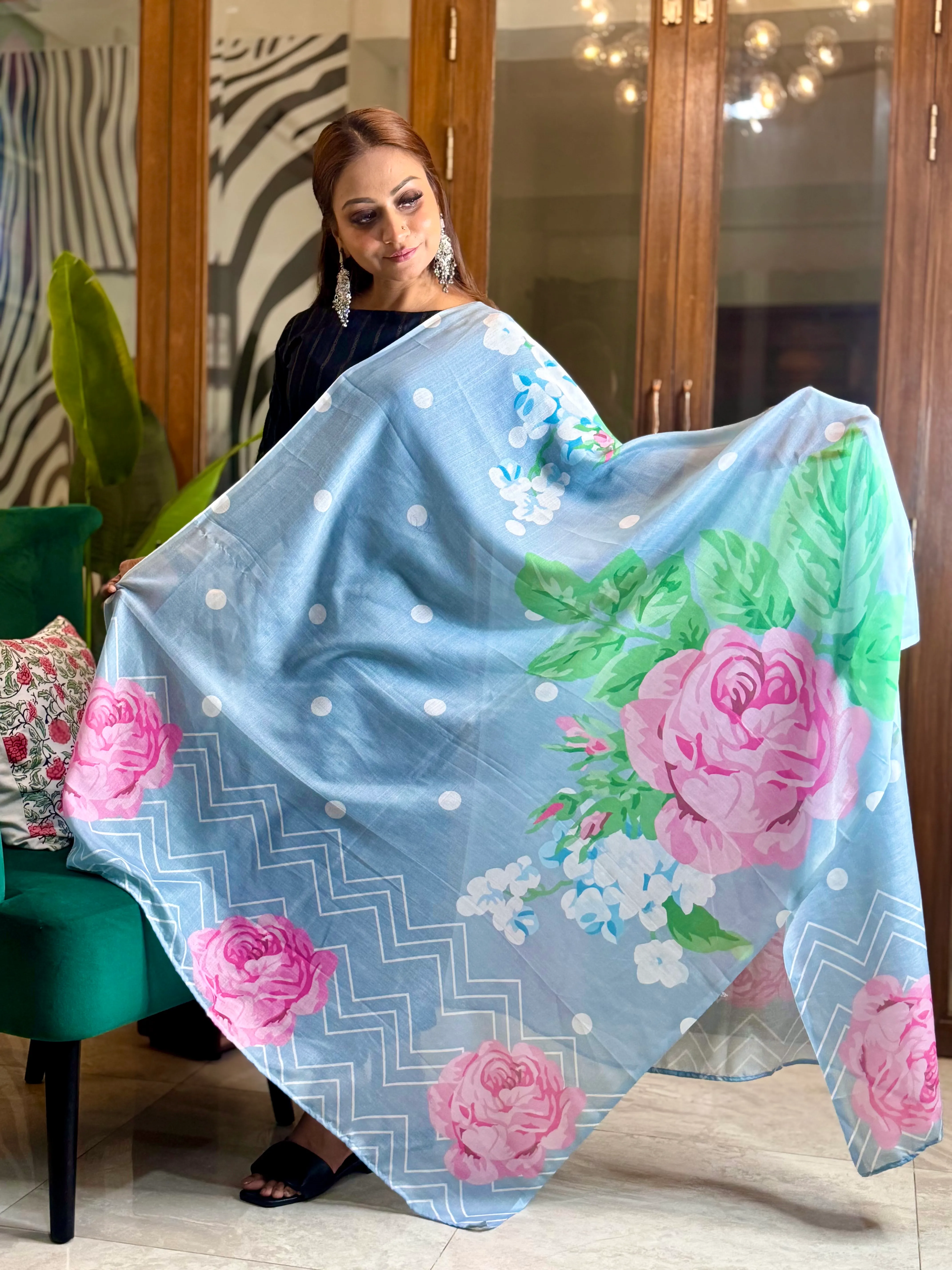 Light sky floral dupatta