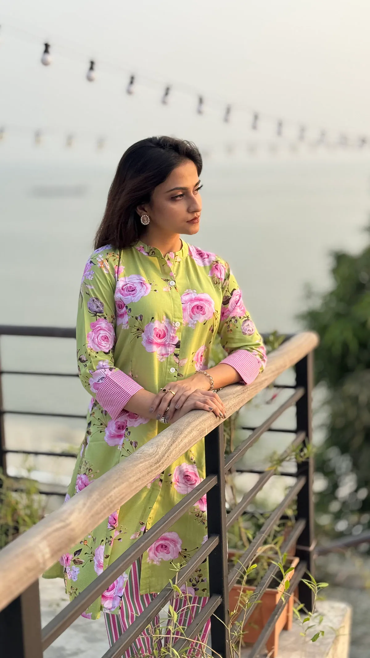 Green check rose Kurti