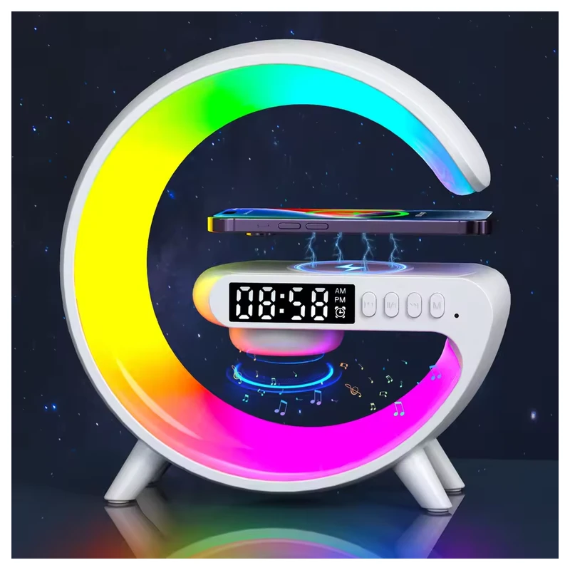 G63 4 In 1 Multifunctional Wireless Charger With Bluetooth Speaker, RGB Desk Lamp And Alarm Clock