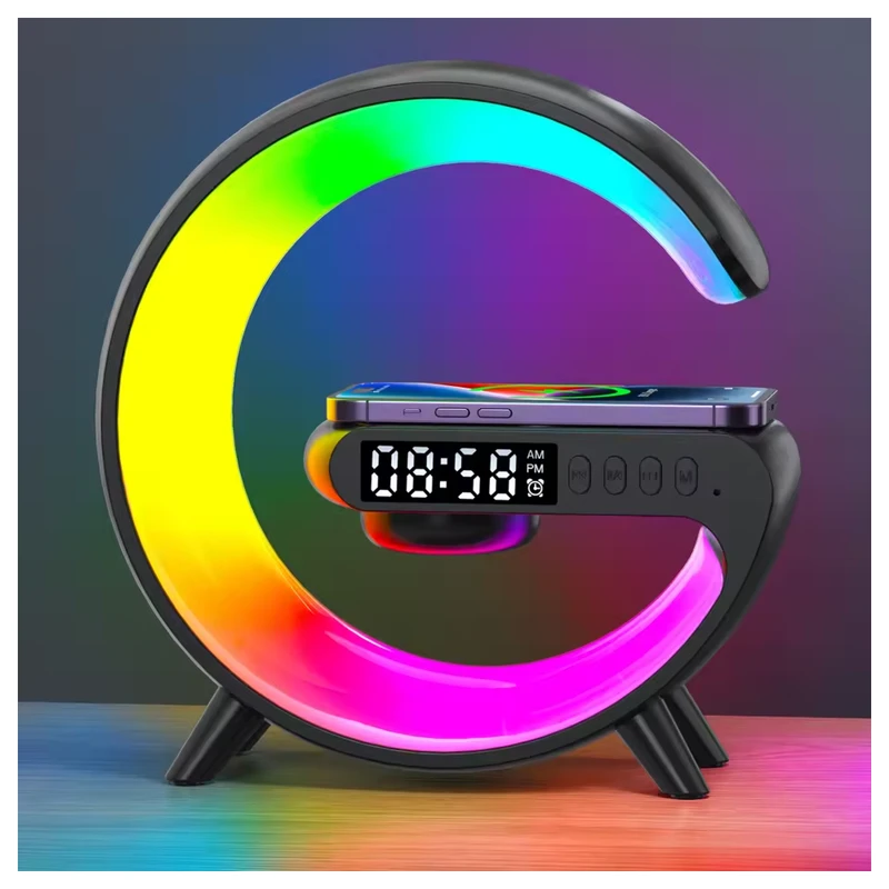 G63 4 In 1 Multifunctional Wireless Charger With Bluetooth Speaker, RGB Desk Lamp And Alarm Clock