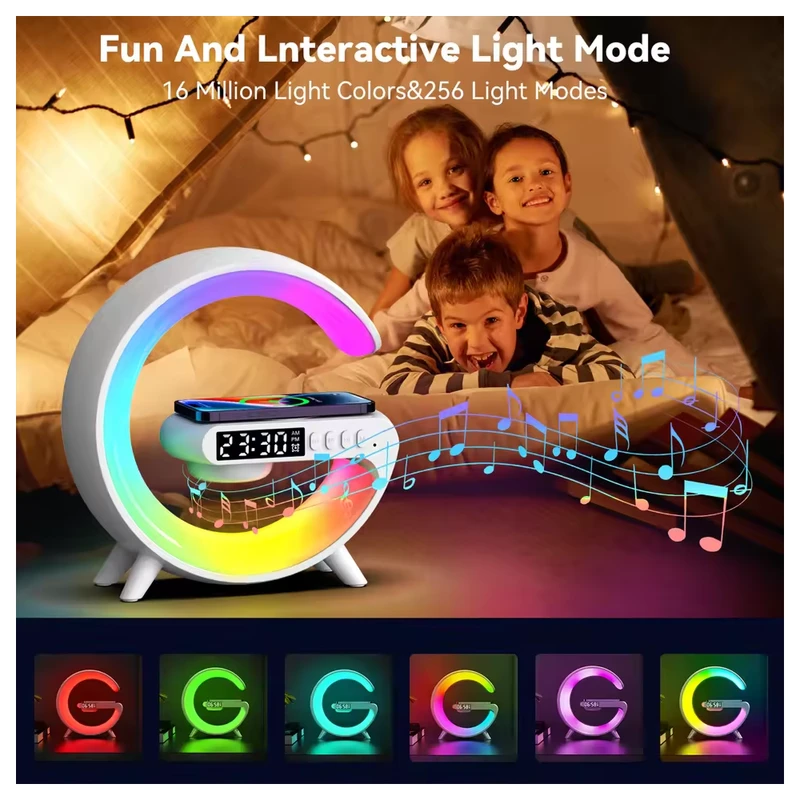 G63 4 In 1 Multifunctional Wireless Charger With Bluetooth Speaker, RGB Desk Lamp And Alarm Clock - Image 3