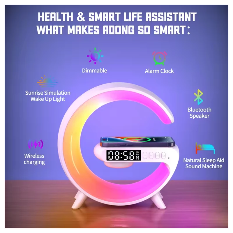 G63 4 In 1 Multifunctional Wireless Charger With Bluetooth Speaker, RGB Desk Lamp And Alarm Clock - Image 4