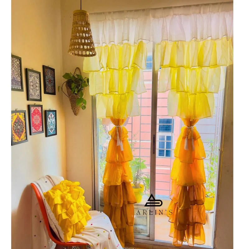 Ruffle curtains yellow shades