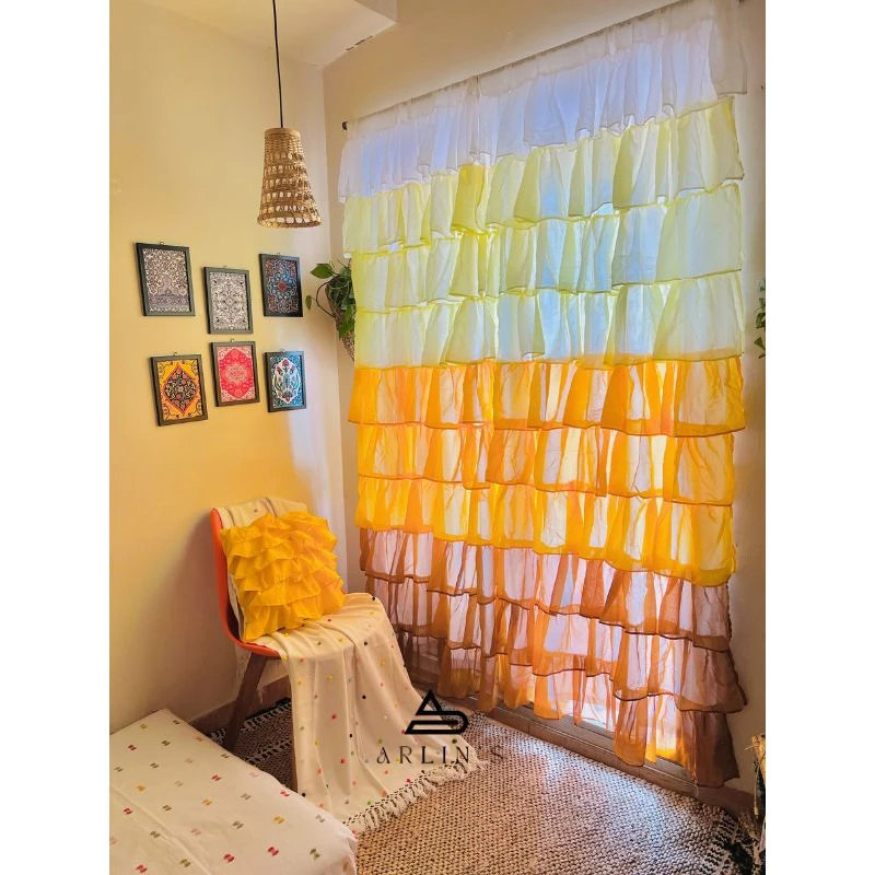 Ruffle curtains yellow shades - Image 3