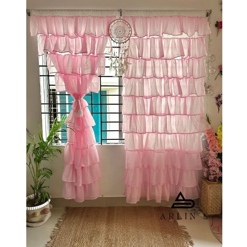 baby pink full ruffle curtains