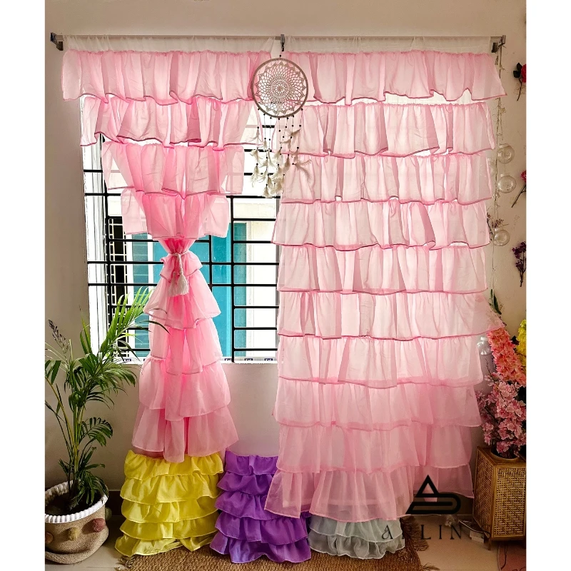 baby pink full ruffle curtains