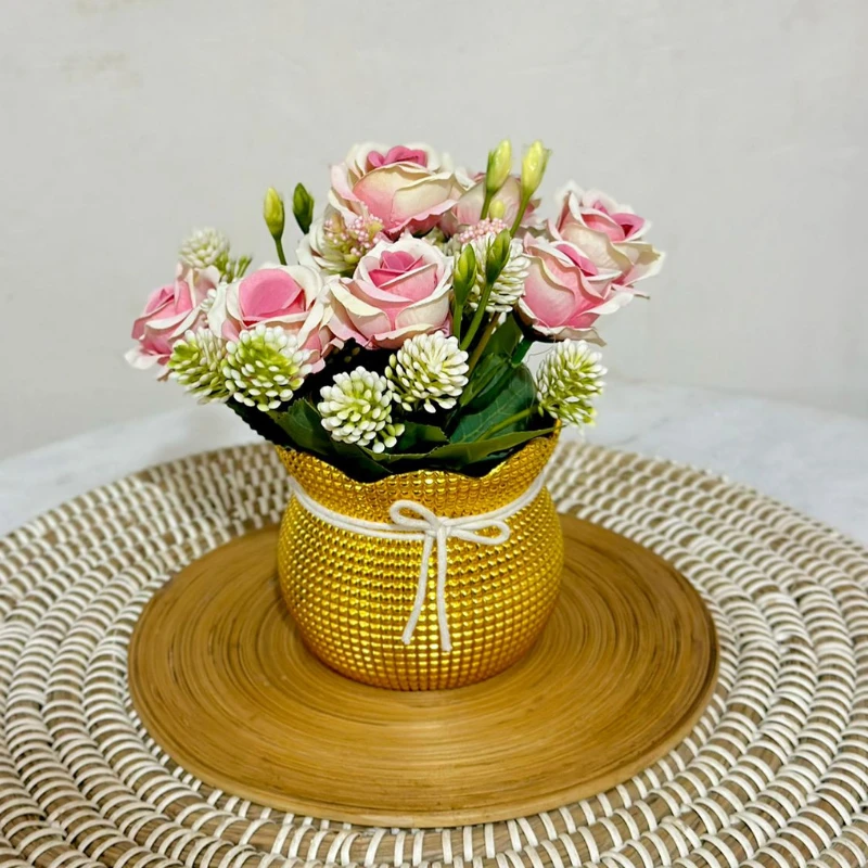 Golden Small Vase With Rose - Image 3