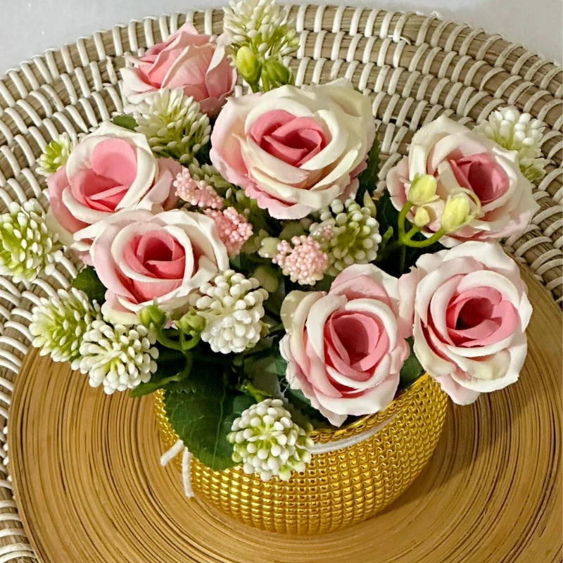 Golden Small Vase With Rose