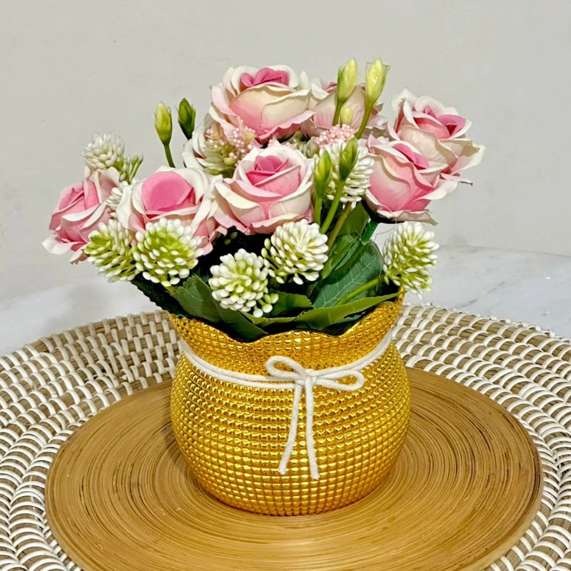 Golden Small Vase With Rose