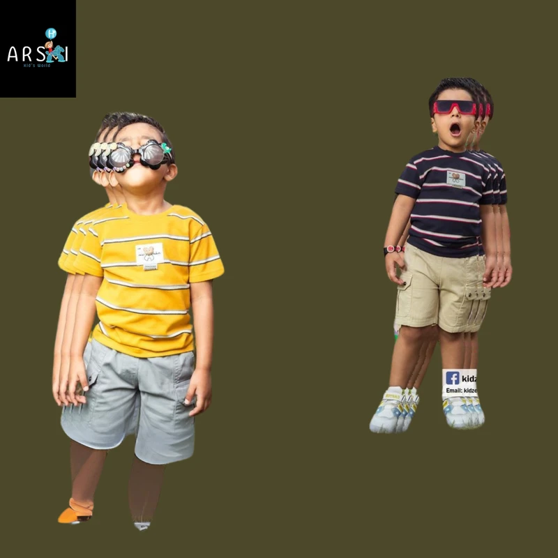 Boys Striped T-Shirt and Shorts Set | Summer Cotton Casual Wear in Yellow and Navy Options