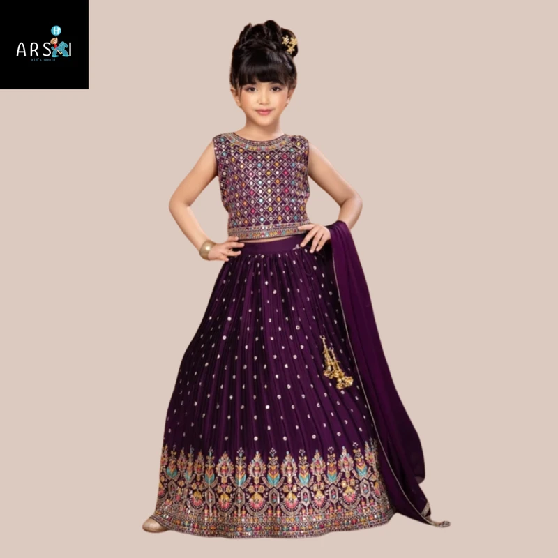 Purple Embroidered Lehenga for Girls | Elegant Party Wear Collection