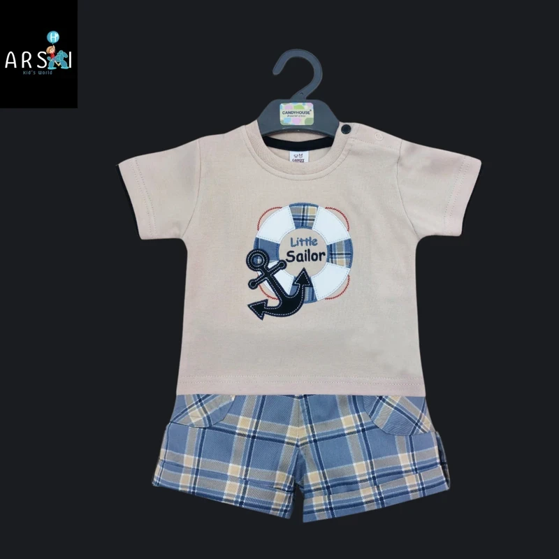 Boys Adventure Theme Outfit Set | Sailor, Anchor & Vehicle Printed Summer Shorts Sets