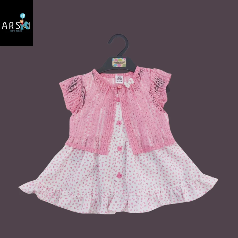 Girls Pink Polka Dot Frock with Lace Shrug | 2-Piece Ruffle Party Dress for Toddlers