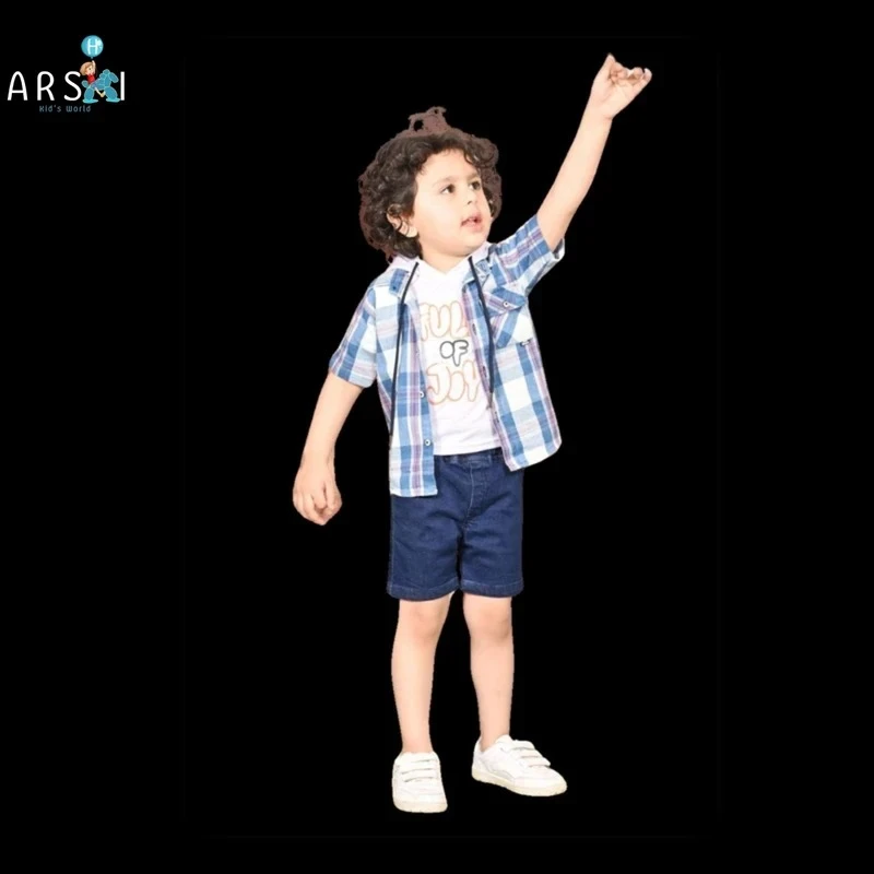 Little Explorer Boys Blue Check Shirt & Shorts Set | Summer Casual Outfit