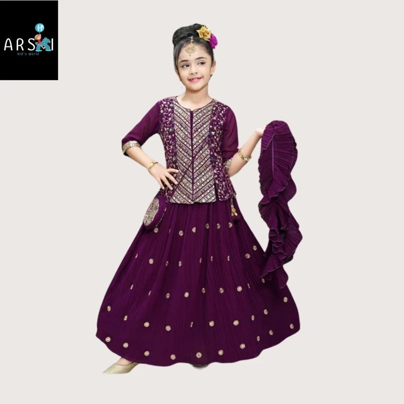 Royal Purple Lehenga Set for Girls | Traditional Party Wear with Dupatta & Potli Bag