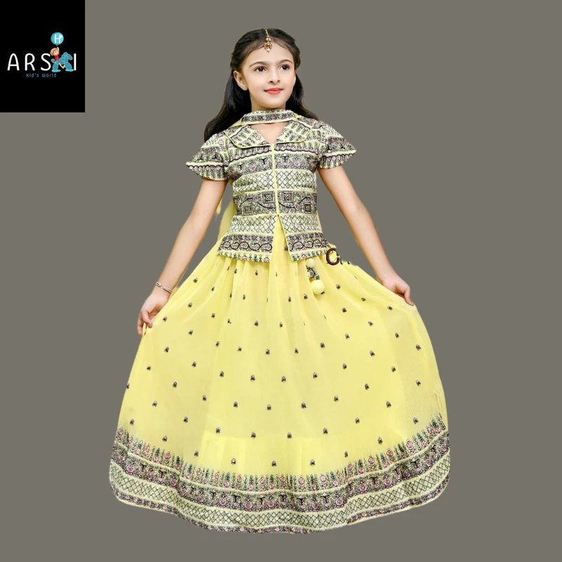 Girls Yellow Lehenga Choli Set – Traditional Indian Ethnic Dress for Kids – Festive & Wedding Wear