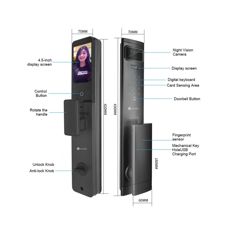 SmartLife F2 Pro Smart Door Lock with 3D Face Recognition