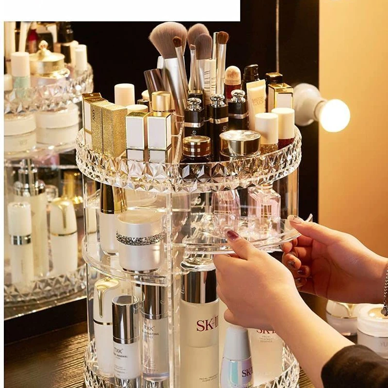 360-Degree Rotating Clear Plastic Makeup Organizer Storage Box