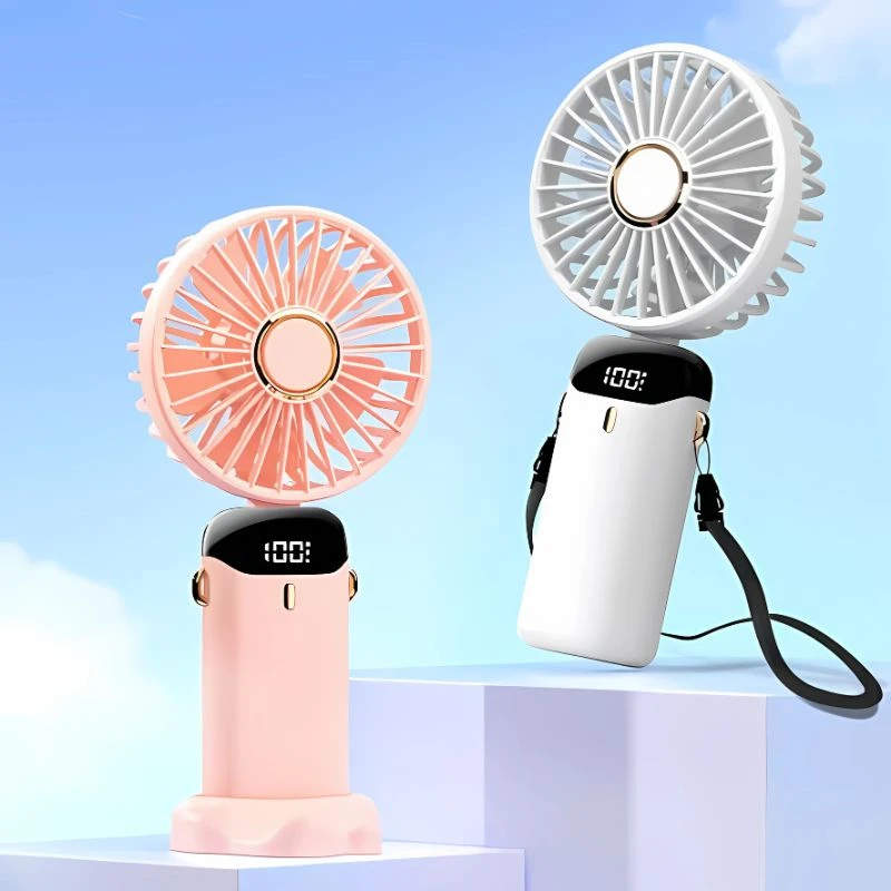 N15 LED Digital Display Rechargeable Stylish Folding Hand Fan With Mobile Stand