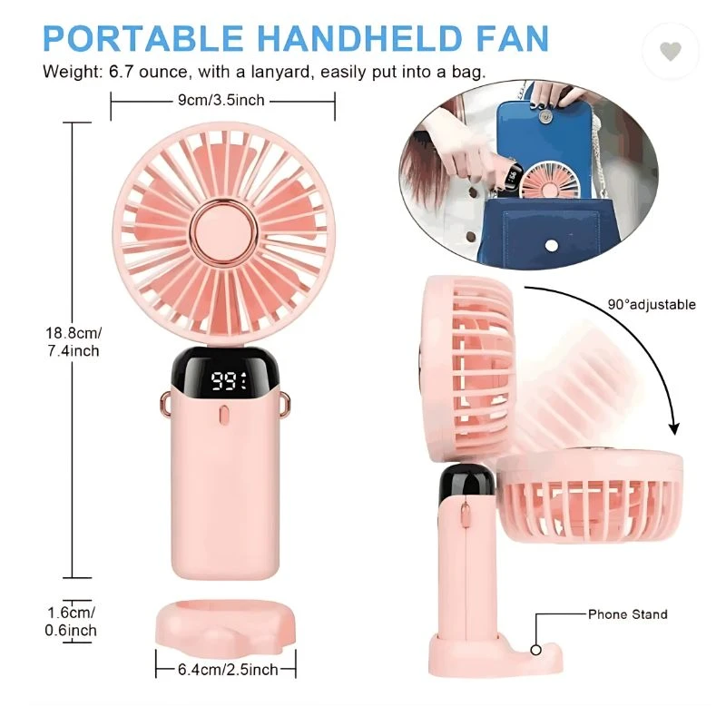N15 LED Digital Display Rechargeable Stylish Folding Hand Fan With Mobile Stand - Image 3