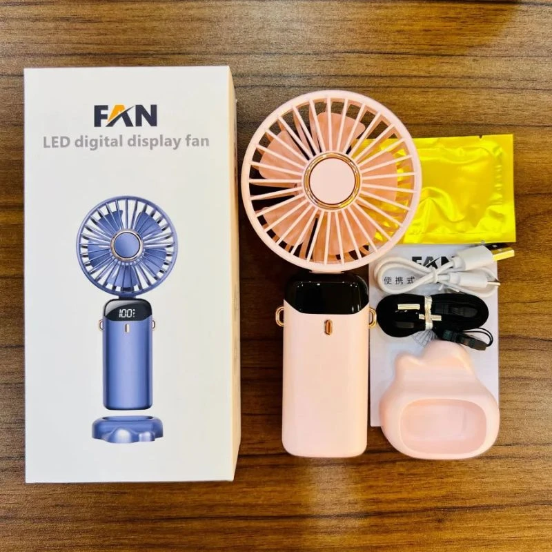 N15 LED Digital Display Rechargeable Stylish Folding Hand Fan With Mobile Stand - Image 4