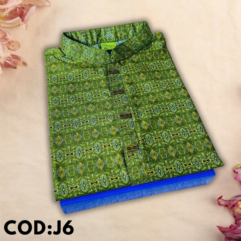 Green Fitted Jacquard Cotton Panjabi